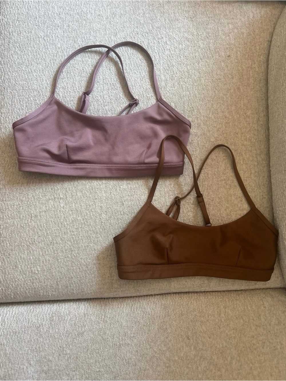 ALO Yoga Double Bralette Set in Mauve and Brown